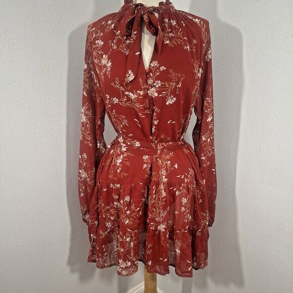 Fashion‎ Nova Mini Dress Womens Large Red Sheer Ruffle Show You Right Flare - Picture 1 of 11
